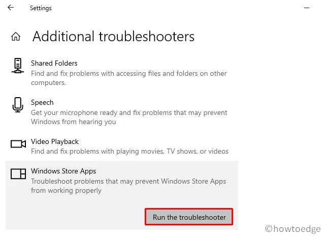 Solucionador de problemas de aplicativos da Windows 10 Store