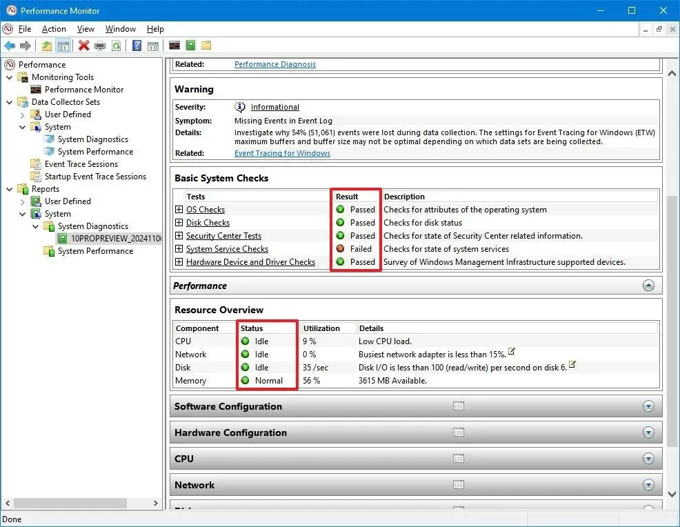 Raport diagnostyki systemu Windows 10