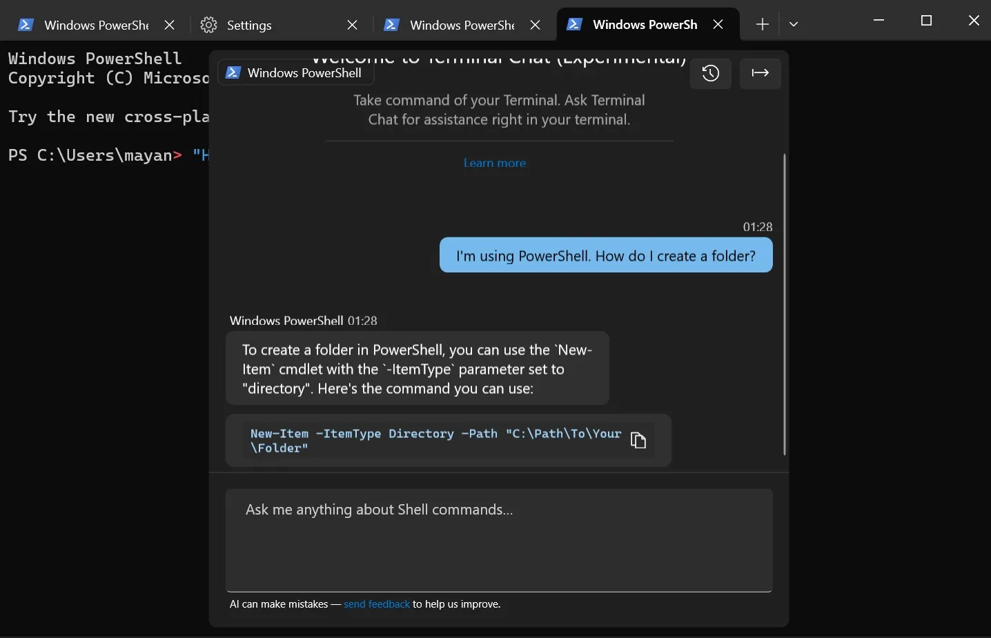 Terminal AI unter Windows mit PowerShell