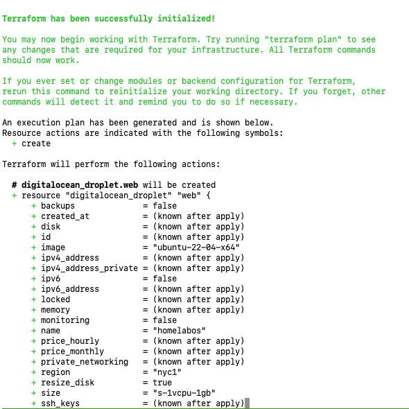 Terminal que muestra Terraform, utilizado por HomelabOS para crear instancias de Bastion VPN.