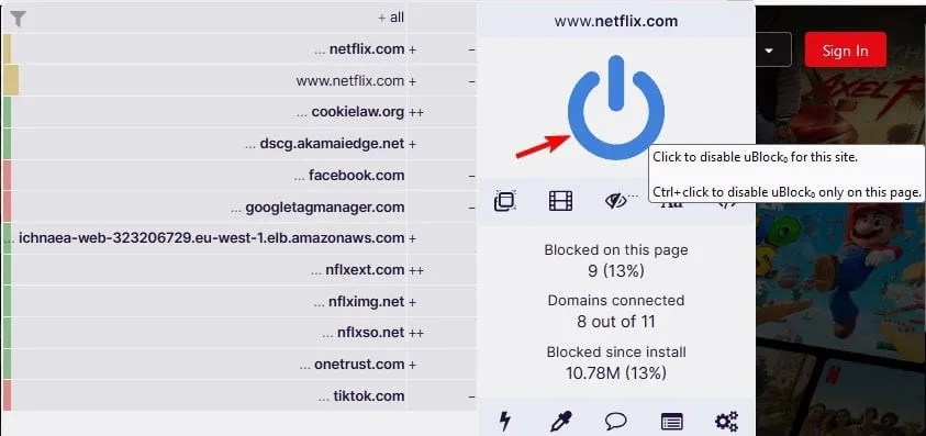 disable uBlock for Netflix