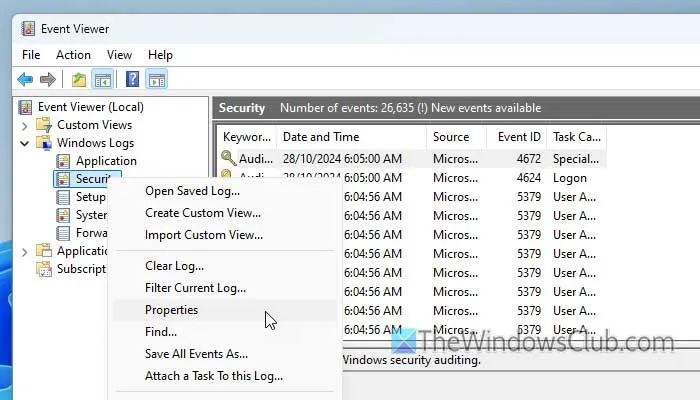 Cómo cambiar el tamaño máximo del registro de seguridad en el Visor de eventos de Windows