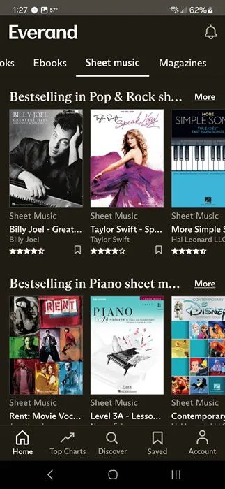 Everand sheet music collection tab.