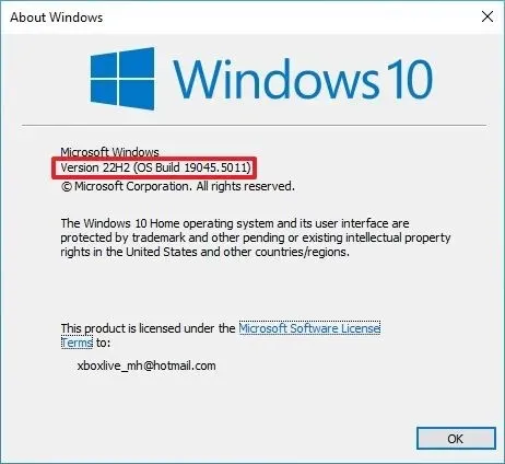 Comprobación de la versión de Windows 10 Winver