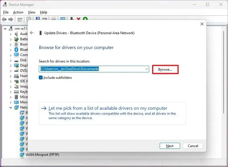 Ubicación del archivo del controlador faltante en Windows 11