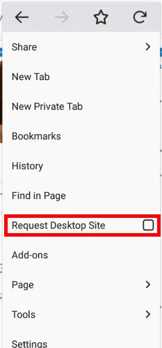 Solicitar sitio de escritorio en Firefox