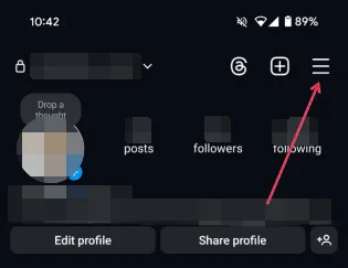 按 Instagram 個人資料頁面上的漢堡選單。