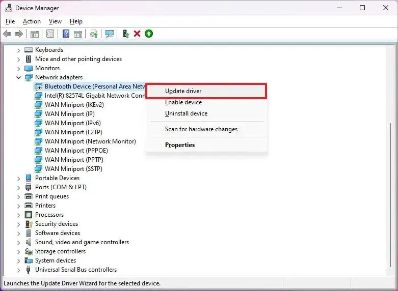 Controlador de actualización del Administrador de dispositivos