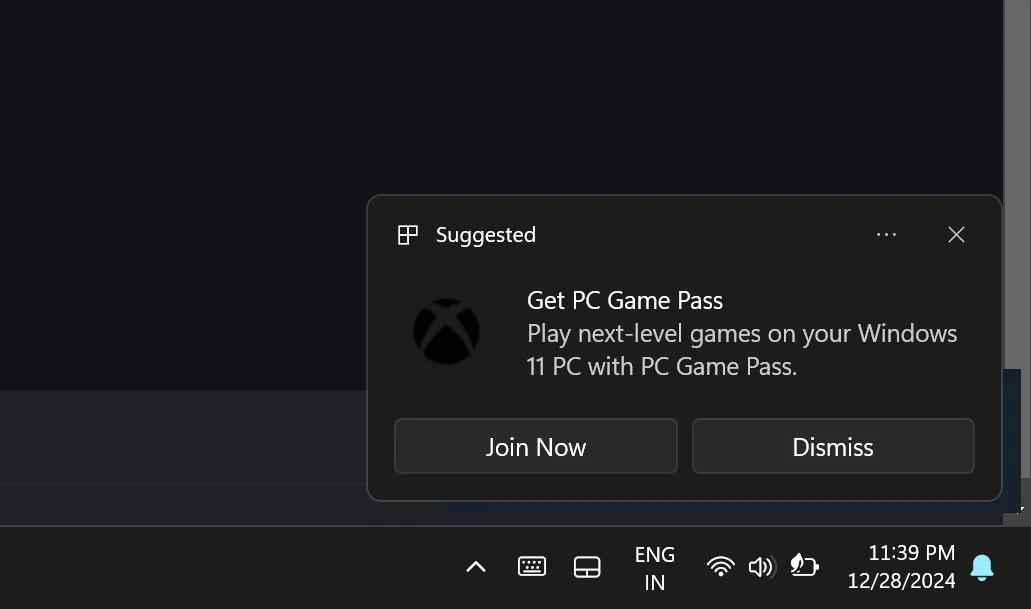 Windows 11でPC Game Pass広告を取得する