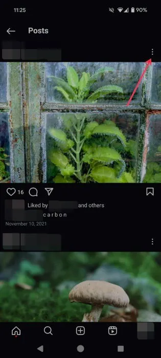 個々の Instagram 投稿を表示するには、3 つのドットをタップします。