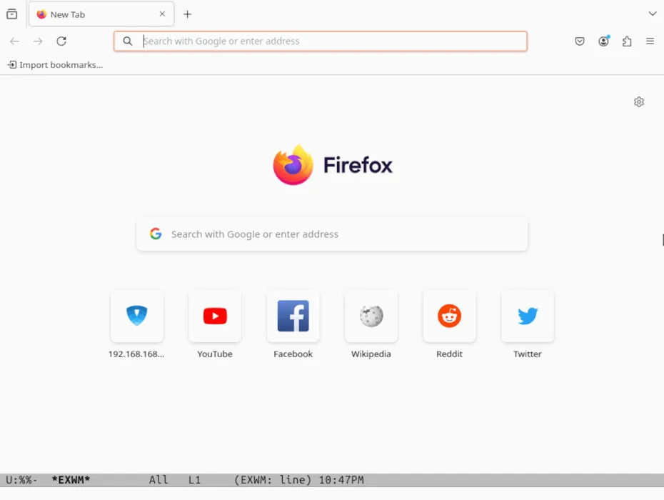 Firefox draait binnen de Exwm-omgeving.