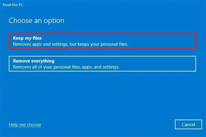 Windows 10 重設：保留​​我的文件