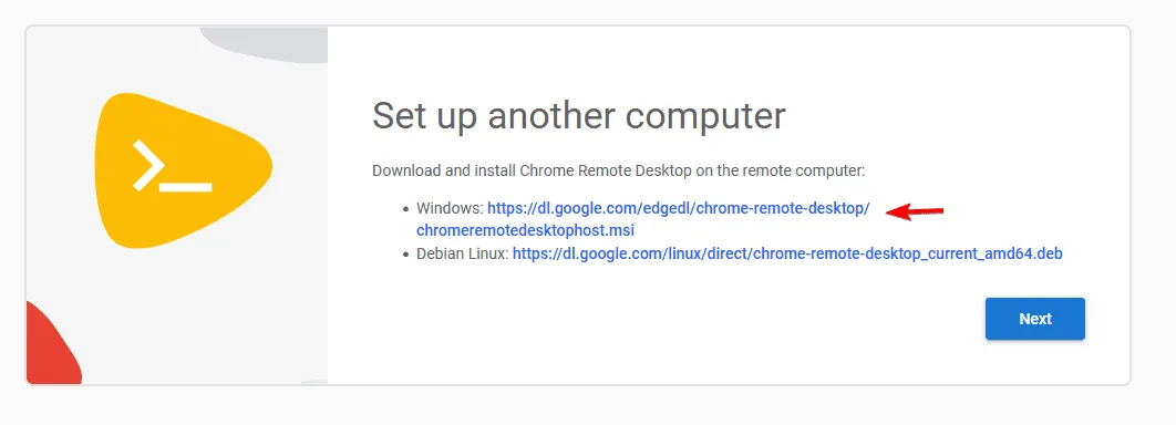 Enlace al escritorio remoto de Chrome