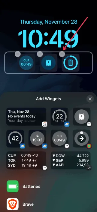 Supprimer un widget de l'écran de verrouillage de votre iPhone.