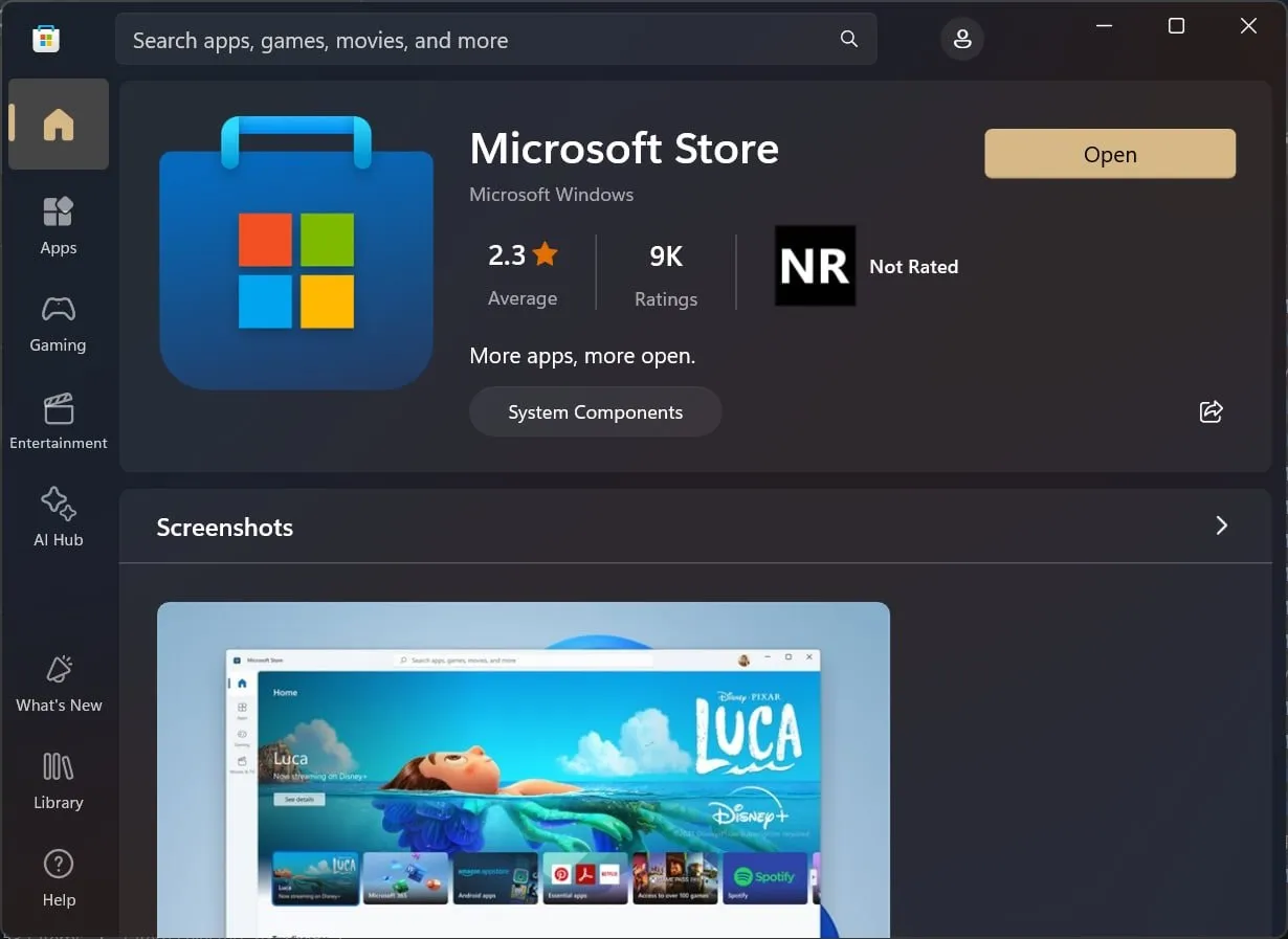 Windows 11 上的 Microsoft Store 舊當前設計