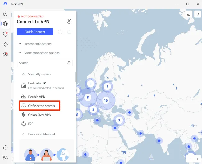 NordVPN 混淆伺服器選項