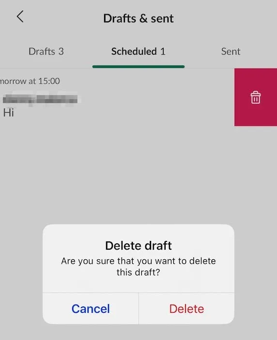 Slack モバイルでスケジュールされたメッセージを削除する