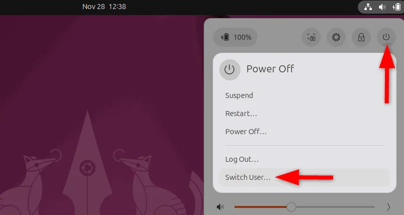在 Ubuntu 中從電源選單切換使用者。