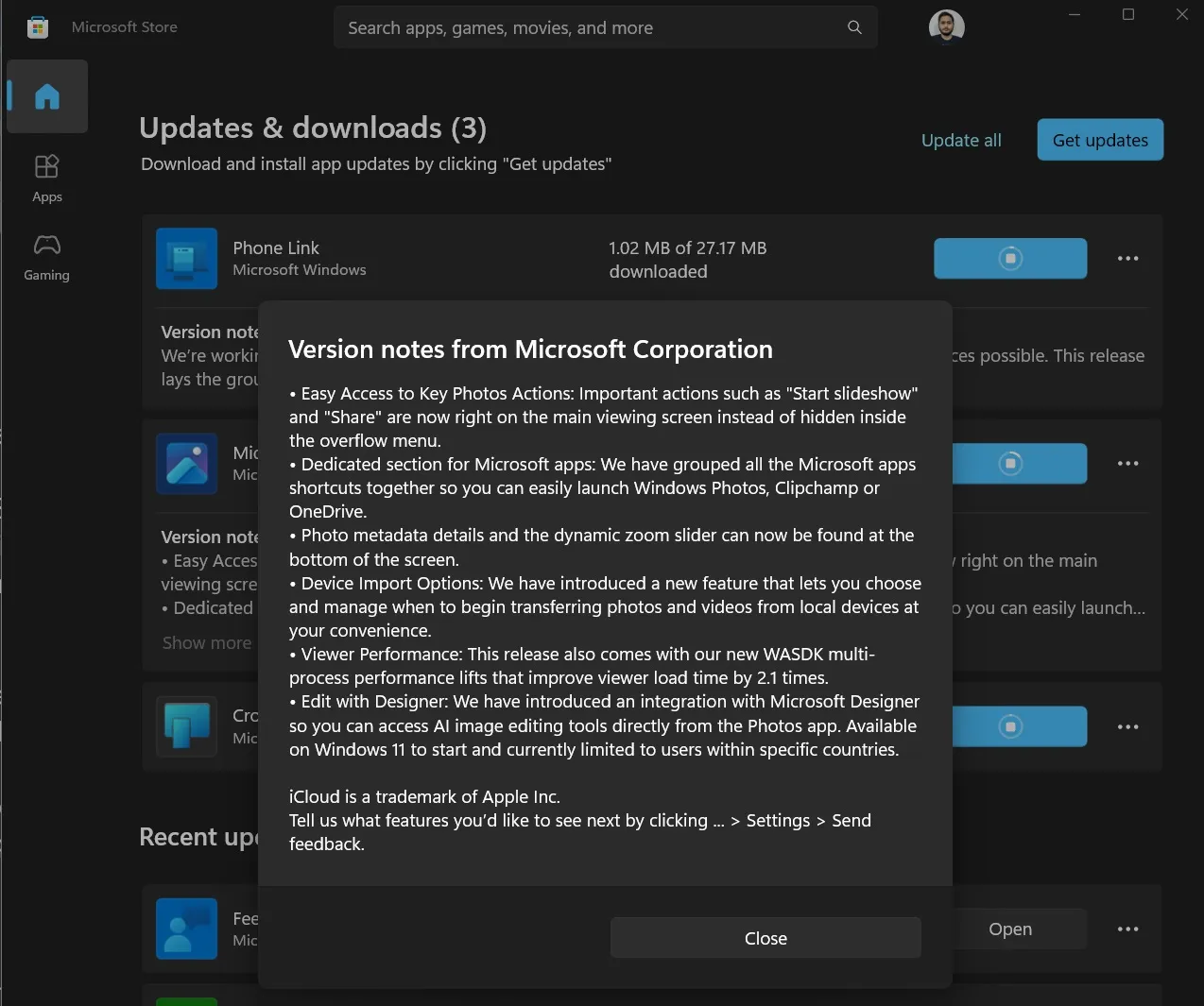 note sulla versione in Microsoft Store