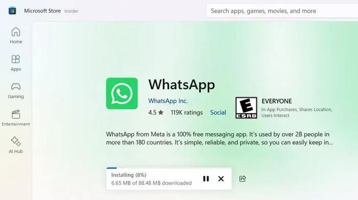 在 Windows 裝置上從 Microsoft Store 下載並安裝 WhatsApp。