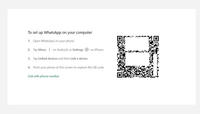 在 Windows 中從 Microsoft Store 啟動的 WhatsApp 應用程式上可以看到 QR 碼。