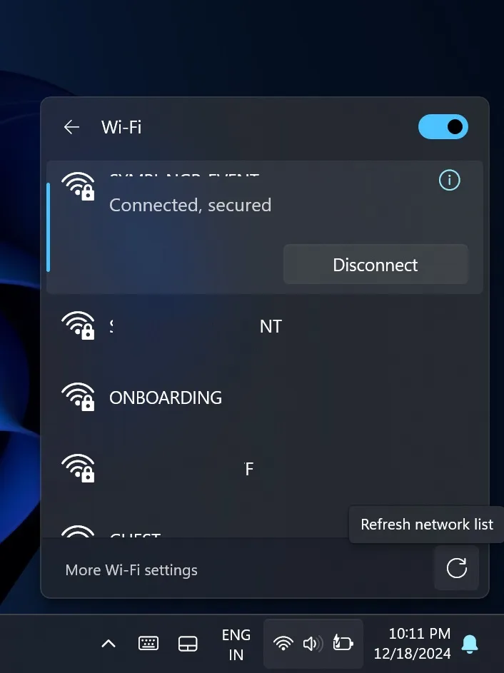 Windows 11 24H2 Wi-Fi-Aktualisierungstaste