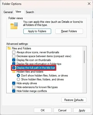 在 Windows 11 上的標題列選項中顯示完整路徑